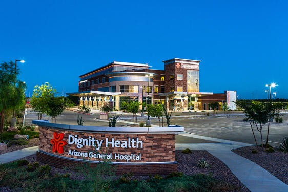 Exterior front view of Dignity Health - Arizona General Hospital Mesa 